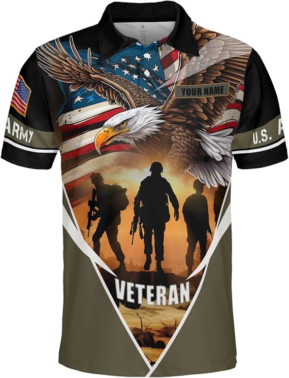 Custom US Army Polo Shirts for Men Women Personalized Military Veteran Shirt Veterans Pride American Flag Gifts Memorial Day