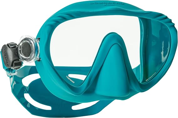 SCUBAPRO Ghost Scuba Dive Mask, Low-Volume Frameless Design w/Ultra Clear Single Lens, Silicone Skirt and Easy-Adjust Strap Buckles, Turquoise