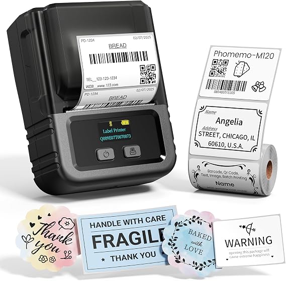 Phomemo M120 Bluetooth Label Maker, Thermal Barcode Printer with App