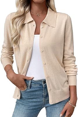 EVALESS Cardigan Sweaters for Women Wool Blend Lightweight Trendy Long Sleeve Lapel Collar Button Down Sweater Cardigans