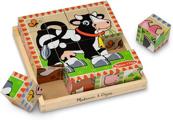 Melissa & Doug Farm Wooden Cube Puzzle with Storage Tray