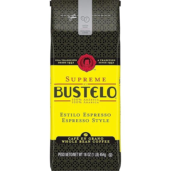 Supreme by Bustelo Whole Bean Espresso Coffee, 16-Ounce Bag (1 Pound)