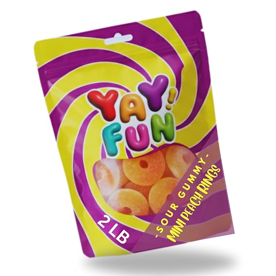 Sour Peach Rings Gummy Candy, Halal Candy Bulk 2 Pound Bag | Sweet & Tangy Gummy Peach Rings | Peach Ring Candy for Parties, Candy Buffets, Goodie Bags & Bulk Gummy Candy