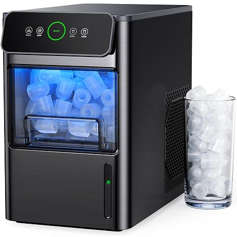 Silonn Portable Countertop Ice Maker - 20lbs of Bullet Ice per Day, Makes Ice in 6 Minutes, Stainless Steel with Visible Water Level Window, Ideal for Kitchen, Office, and Camping