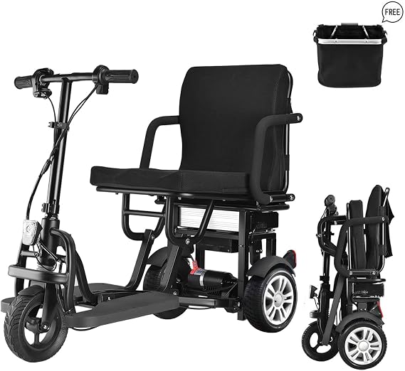 Folding Electric 3-Wheel Mobility Scooter Lightweight Portable Power Travel Scooter - Support 280 lbs Weight Only 55 lbs Long Range(25 Miles)