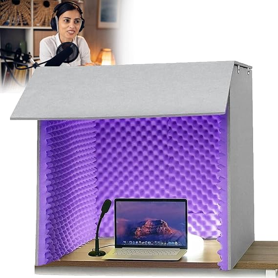 Portable Soundproof Booth, Desktop Soundproof Cover, Self Made Sound Booth Box, Isolation Shield, Vocal Absorbing Shield to Filter Vocal for Microphone, Studio Sound Recording,Purple