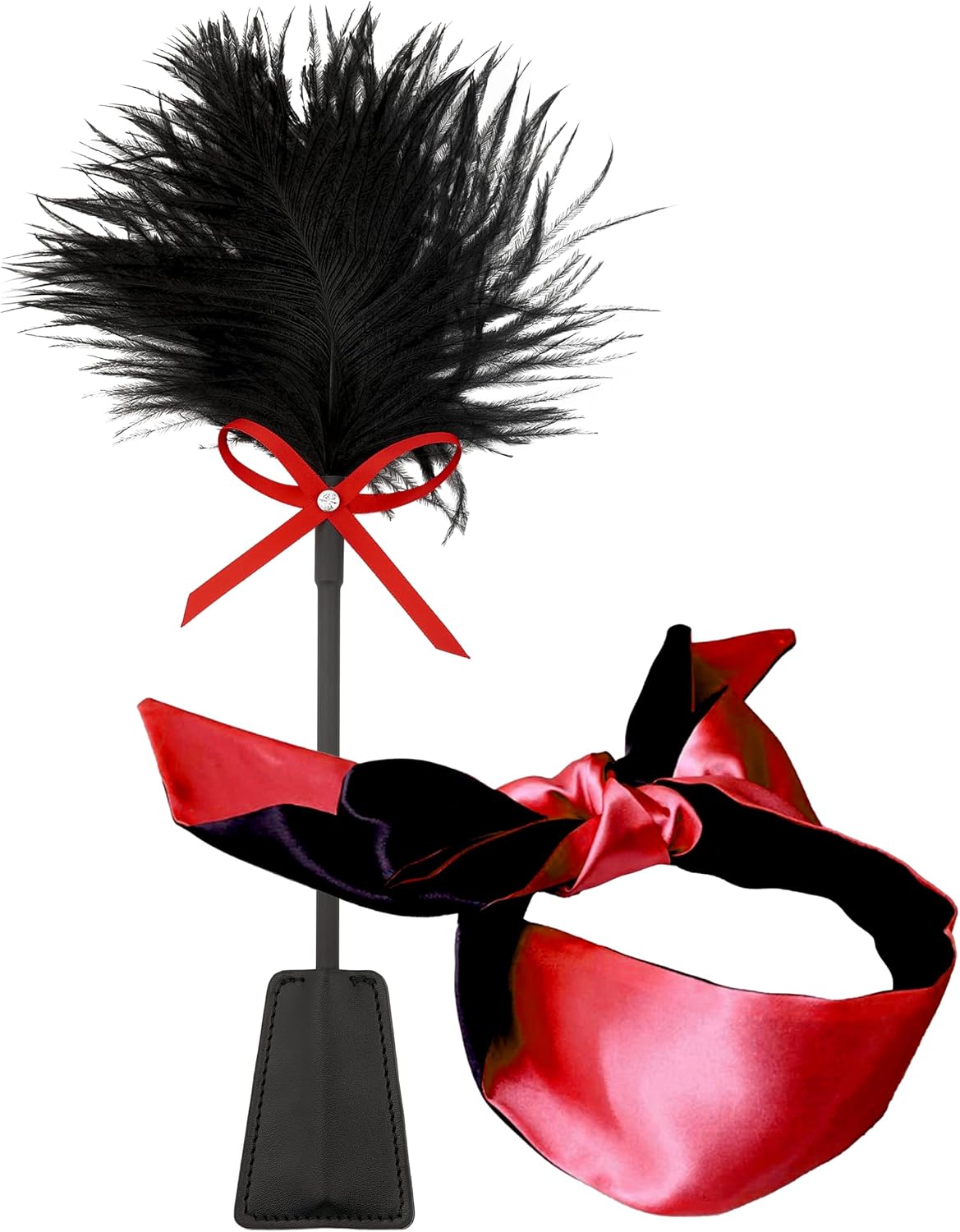 Red Feather Mask Set Blindfold for Adult Play Kit Tickle Feathers Adult