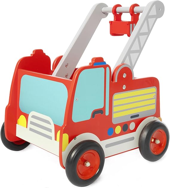 Labebe Wooden Baby Push Walker - Learning Toy for Toddlers 1-3 Year Old Boys and Girls, Fire Truck With Wheels
