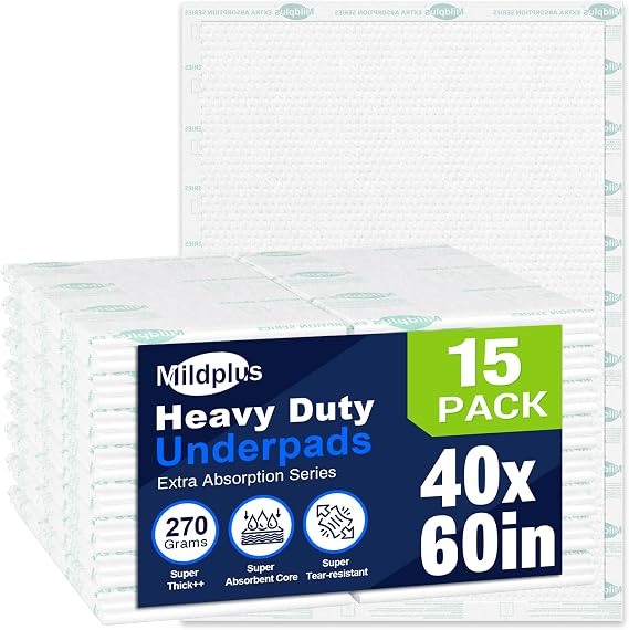 Heavy Duty Underpads 40"X60" Super Sized Chucks Pads 270 Grams Disposable Bed Pads with Strength Cloth Backing Extra Absorption Pads for Incontinence (100X152CM, 15 Count, Discreet Packaging)