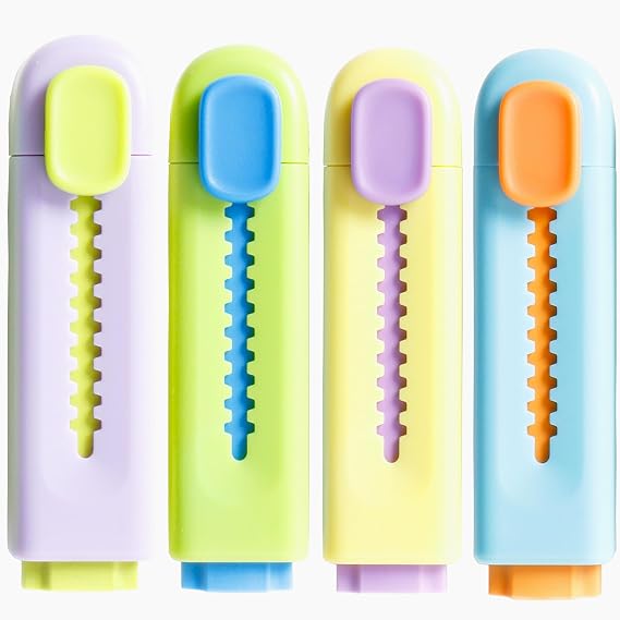 Smilo 4-Color Retractable Erasers - Assorted Fun Colors for Students & Artists, No Smudge TPE Eraser for School Supplies & Creative Projects