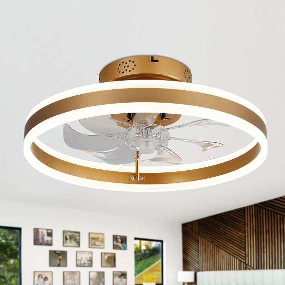20" Gold Flush Mount Ceiling Fans with Lights for Bedroom, Kids Room