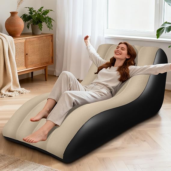 RovPool Inflatable Chair for Adults,Inflatables Chairs with Flocked Surface, Inflatable Lounge Chair with Backrest, Comfort Ergonomic Inflatable Couch,Inflatable Couch for Camping, Brown