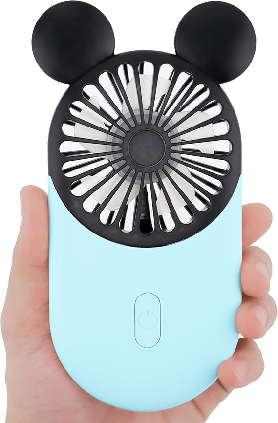 Sevimli Kişisel Mini Fan, Güzel LED Işıklı El ve Taşınabilir USB Şarj Edilebilir Fan, 3 Ayarlanabilir Hız, Taşınabilir Tutucu, İç ve Dış Mekan Aktiviteleri için, Sevimli Fare (Mavi)