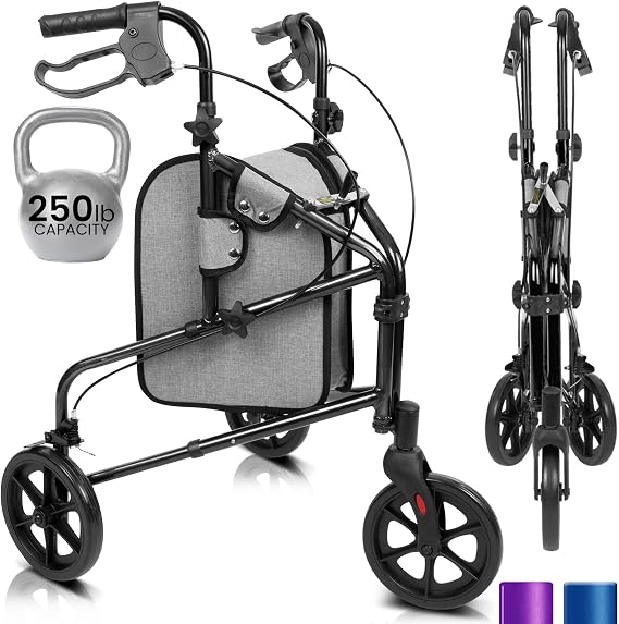 Vive Mobility 3 Wheel Walker for Seniors - Foldable Narrow Rollator Walker