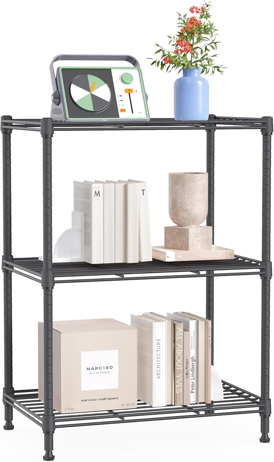 IZEUK 3 Tier Shelf, Heavy Duty Steel Wire Shelving Unit for Home, Kitchen, Laundry Room Organization, Office Storage Rack 17.7 W x 11.8 D x 26.3 H, 450LBS, Grey