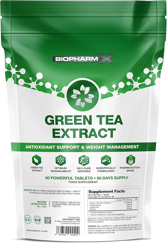 High Strength Green Tea Tablets 15,000mg Extract (60 Vegan Tablets / 2 Month Supply) EGCG & Polyphenols Rich - Natural Metabolism & Antioxidant Support