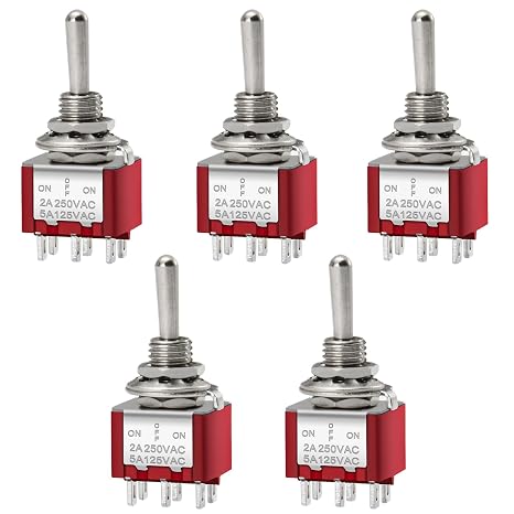Heschen MTS-223 DPDT Momentary Toggle Switch (ON)-OFF-(ON) 5 Pack