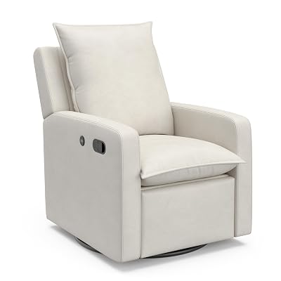 Storkcraft Timeless Reclining Glider Ivory -USB Charging Port, 360-Degree Metal Swivel Base, Manual Extending Foot Rest, Supportive Cushions, Durable Fabric