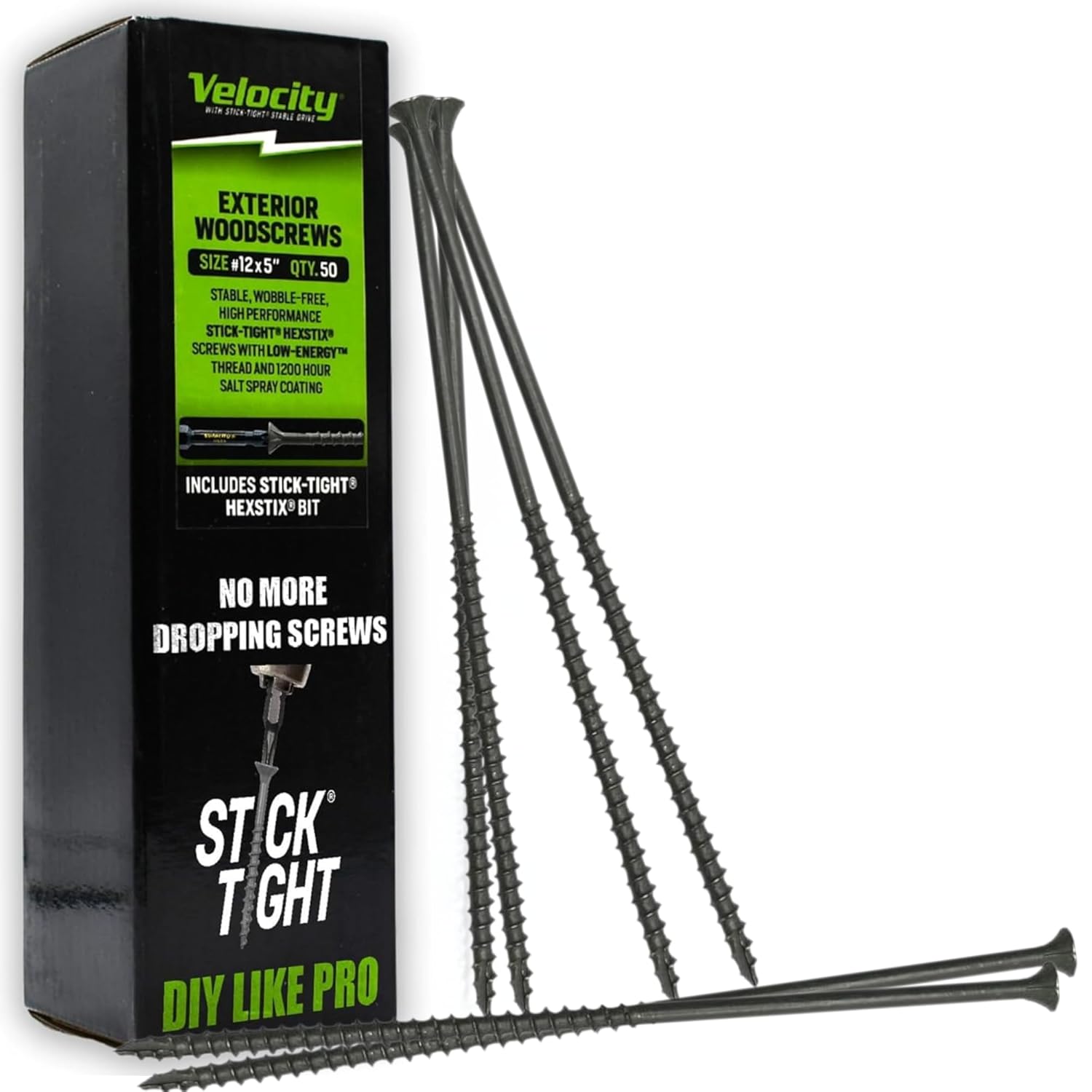 Velocity Long Length Exterior 6 Inch Wood Screws - T25 Torx Bits (Size #12) Rust Resistant Long Wood Screw Set with Stick Tight Hexstix Driver Bit (50 Count)