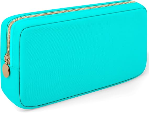 XSUIOY Makeup Bag Travel Bag Pouch for Purse, Cute Preppy Makeup Bag Cosmetic Zipper Pouch Purse Organizer Bag for Women, Waterproof Nylon Coin Pouch Sanitary Napkin Storage Bag for Work(Cyan-Middle)