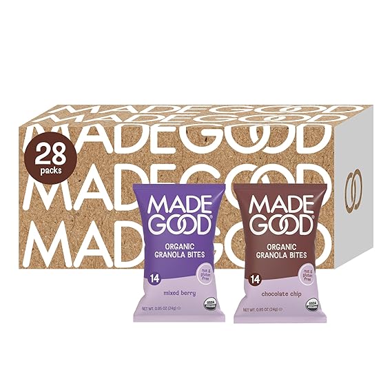 MadeGood Granola Bites Variety 28-Pack, Chocolate Chip and Mixed Berry | Organic, gluten free snacks for lunch boxes and travel, Nut-free gluten free oats, low sugar, yogurt topping or cereal