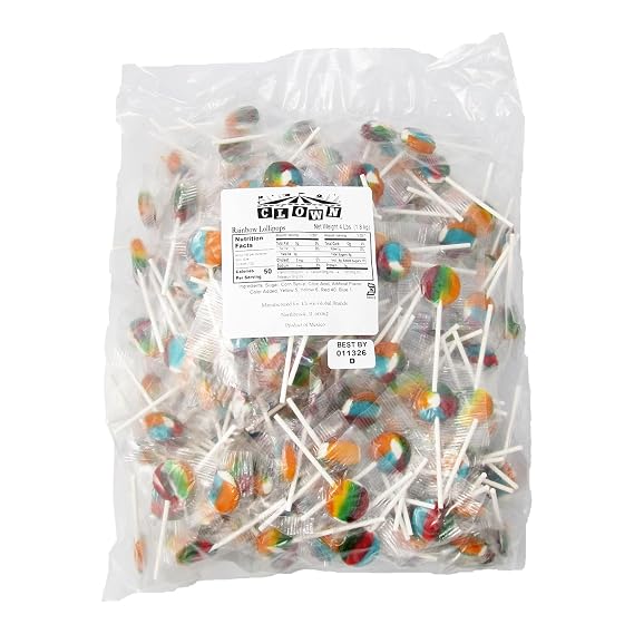 Clown Global Brands Rainbow Lollipops | 293 count bag | Gluten Free | Tutti Frutti Flavor | Great for Kids Parties