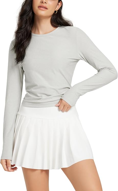 ODODOS Women's Long Sleeve Performance T-Shirts - Ultra Soft odSTRATUM Tech Crew Neck Tee UPF 50+ Essential Crop Top