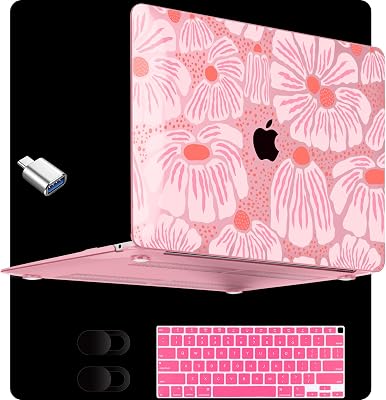 MEEgoodo for MacBook Air 13 inch Case 2021 2020 2019 2018, Cover Fit Model A2337 M1 A2179 A1932, Clear Case for 13.3-inch Laptop, Hard Shell Cases for MacBook Air M1, Pink Style Floral