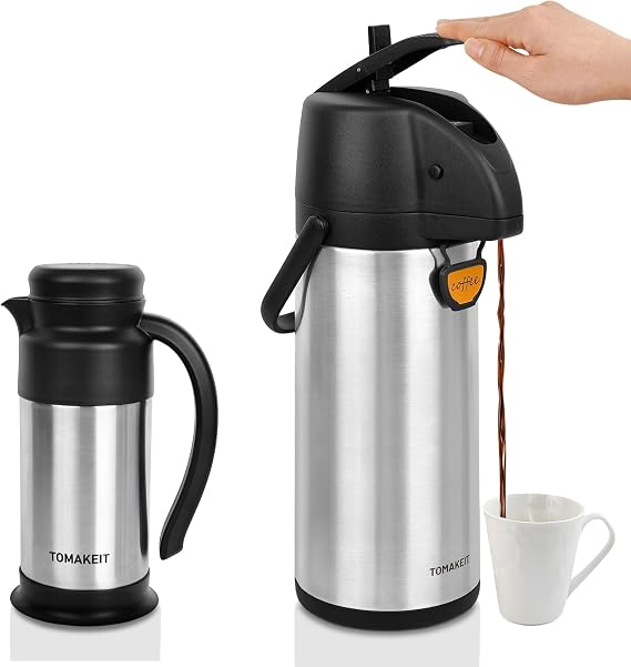 3L/102 Oz Airpot Coffee Dispenser Thermal with Pump & 0.75L/25 Oz Creamer Pitcher for Coffee