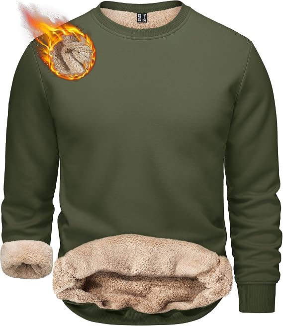 TACVASEN Men's Crewneck Sweatshirt Warm Sherpa Lined Thermal Sweatshirts Heavyweight Long Sleeve Winter Fleece Pullover Shirt