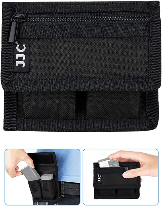 JJC DSLR Battery and Memory Card Holder Pouch (3 Pockets) - Camera SD CF XQD Card Storage Case for AA, LP-E6, LP-E10, LP-E12, LP-E17, EN-EL14, EN-EL15, NP-FW50, NP-F550, NP-FZ100 Batteries