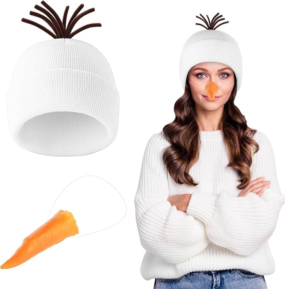 Toulite 2 Pcs Snowman Costume Unisex,Snowman Hat with Carrot Nose