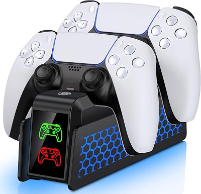 Controller Charger for PS5 Dualsense Controllers, with LED Indicator & Light, Dual Stand Charger Dock for PS5 Controller, Charging Station Accessories for PlayStation 5 Storage