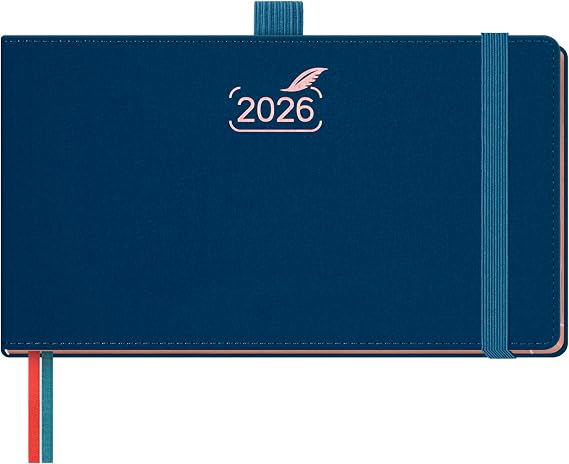 BEZEND Pocket Planner 2026 Weekly and Monthly (6" x 3.75") Small Calendar Book with Daily Vertical Timeslot (Jan-Dec), Equal Space Even Weekend, Work Home Women, PU Leather Hardcover - Prussian Blue