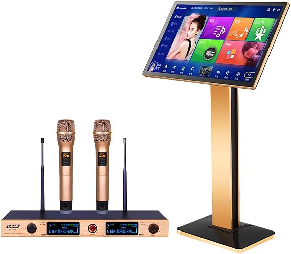 Karaoke Machine, 22 inch Touch Screen YouTube Song, Cloud Song Update, Real-time Score, Wireless Mic KTV System fit for Bar Home Party, 4T