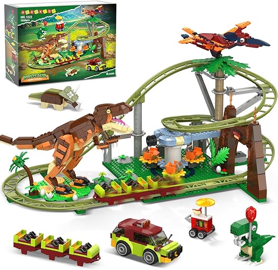 HOGOKIDS Dinosaur Roller Coaster Building Set for Adults Boys Girls 8+