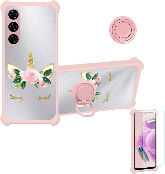 Aroepurt Case Compatible for XGODY MATE60 6.79 4G LTE Phone Case Cover [with Tempered Glass Screen Protector][Hard PC + Soft Silicone][Ring Support] [Silver Reflect Light] DYF-HJS
