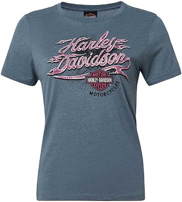 Harley-Davidson Womens Torch Embellished Short Sleeve Crew-Neck Tee, Slate Gray