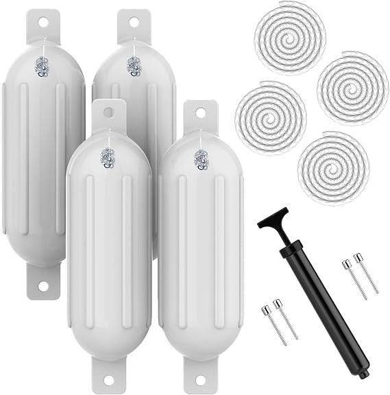 Boat Bumpers for Docking, Inflatable Boat Bumpers, fenders, Buoy for Docking 20ft -30ft Boats Safely. 6.5inch - 4 Boat Bumpers, 4 Ropes, 1 Pump and 2 Needles