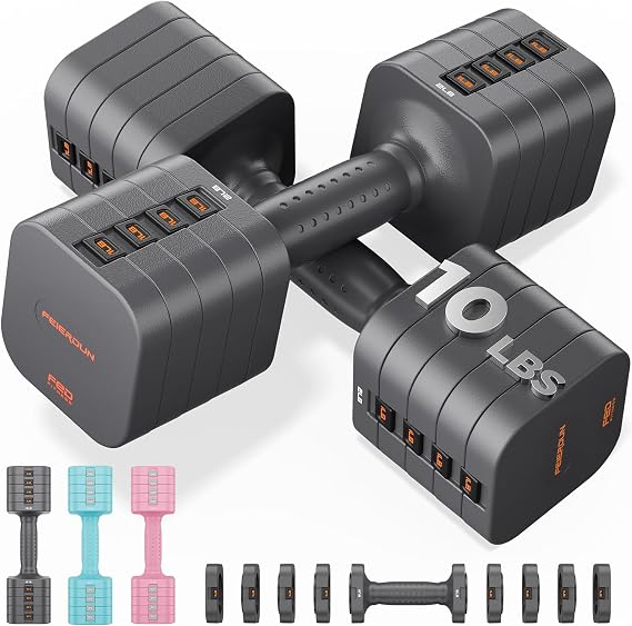 FEIERDUN Adjustable Dumbbell Set of 2, Each 4.5 kg/10 lbs Weight for Women