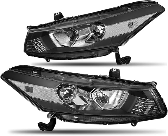Black Housing Clear Side Factory Style Projector Headlights Compatible with 2008-2012 Honda Accord Coupe CAAP-HA082D-T2-OH-BKCL-HL