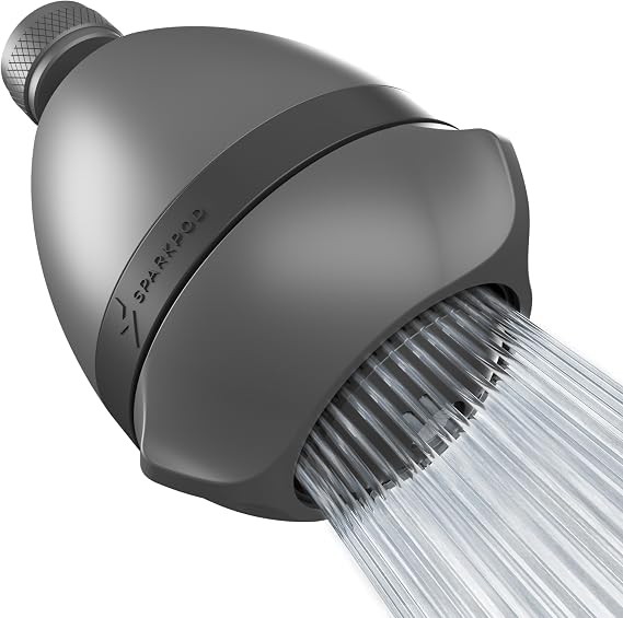 SparkPod 3-Inch Extreme High Pressure Shower Heads - Pressure Boosting with Rain, Massage & Pulsating Mode, Powerful Water-Saving Showerhead - 2.5 GPM Fixed Shower Head Charcoal Grey