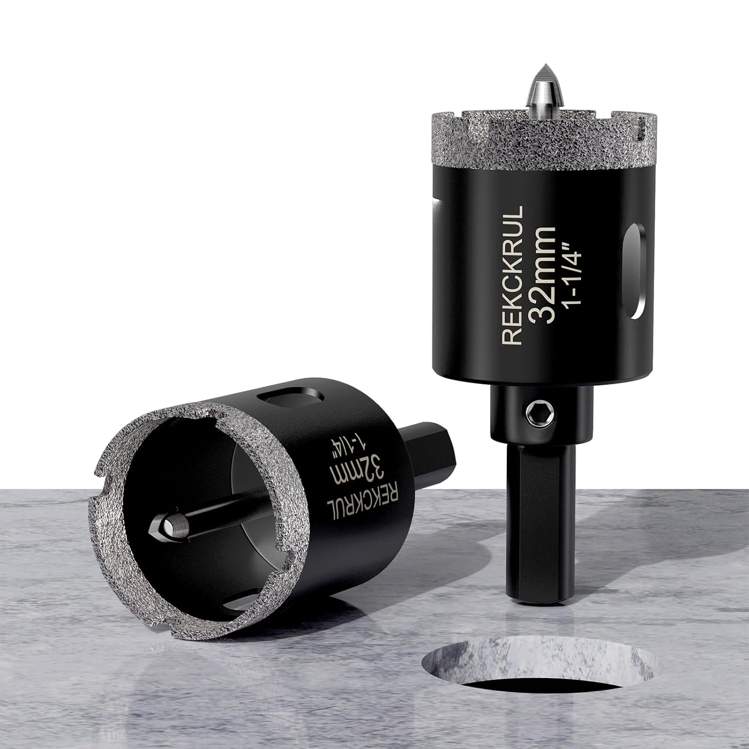 1-14 Inch Diamond Hole Saw with Pilot Drill Bit, 2PCS Premium Tile Hole Saws for Porcelain, Ceramic, Granite, Marble, Glass – 1-38 Cutting Depth, Serrated Edge & WetDry Use 32mm