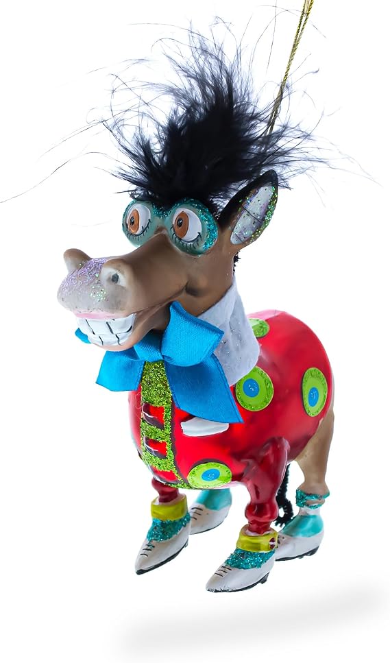Debonair Donkey Glass Christmas Ornament
