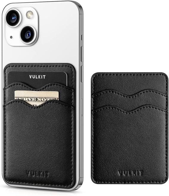 VULKIT Stick on Card Holder Compatible for iphone Leather Cell Phone Wallet Credit Card Case Strong Sticker for Women