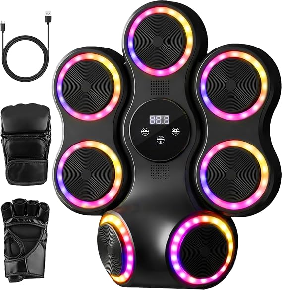 Music Boxing Machine for Kids & Adults, Music Punching Machine with Gloves, Interactive Wall Mounted Boxing Target with 11 Modes & 9 Speeds for Home, Office, Gym, Gift for Men and Kid (RGB Light)