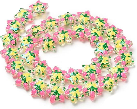 Ornaland 33 Pcs Lampwork Glass Beads Crystal Beads Handmade Bulk Star Shape Glass Beads for Jewelry Making Ornaments Bracelets Necklaces Earrings Rosary, Hot Pink