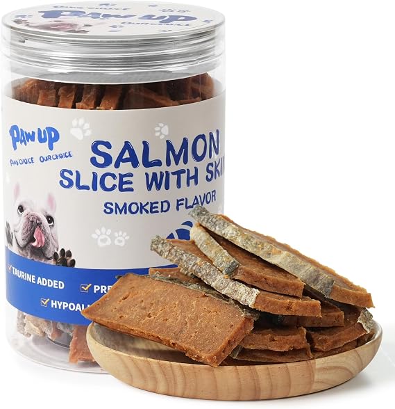 PAWUP Salmon Dog Treats, Smoked Salmon Jerky with Fish Skin, High Protein Fish Jerky for Dogs, Omega 3-6 & Taurine, Gentle on Sensitive Stomachs, 12.5 oz