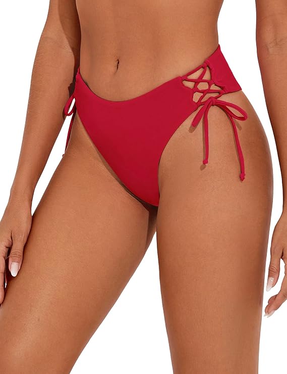 Bonneuitbebe Women's Tie Side Bikini Bottom High Cut Bathing Suit Bottoms