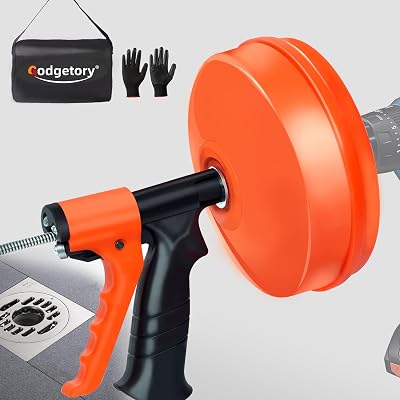 50FT Drain Snake for Clog Removal, Drill Powered & Manual Auger with Auto-Feed, 14 Inch Plumbing Snake for Kitchen Sink, Shower & Bathtub Drain, Hair Clog Remover Tool with Gloves & Storage Bag